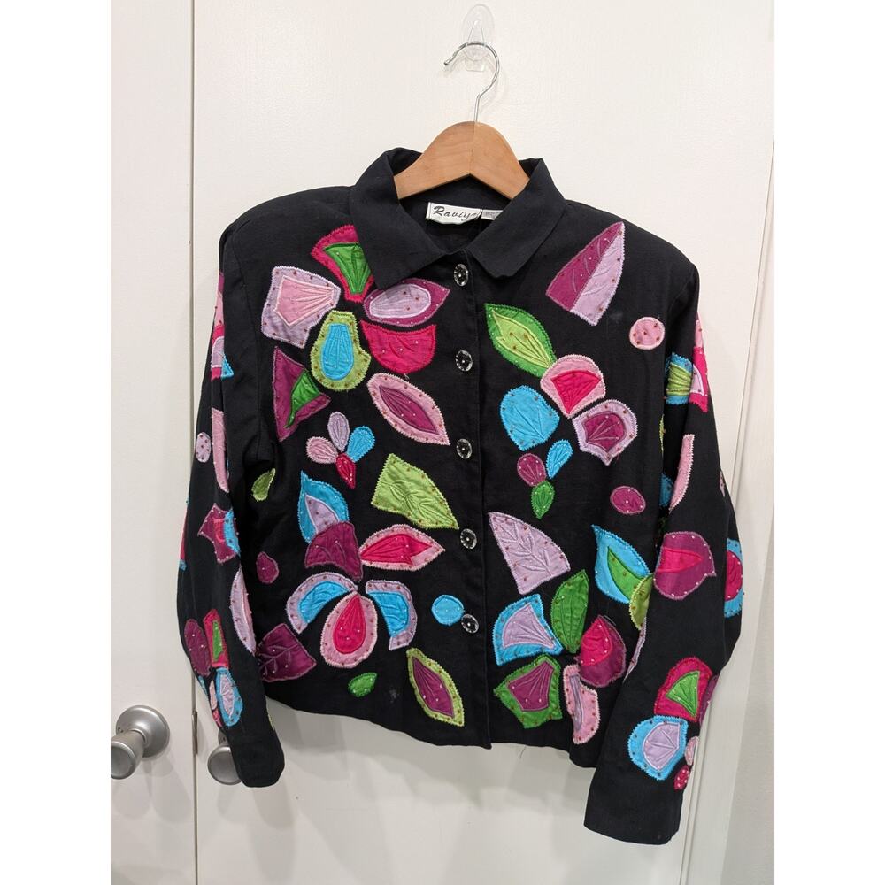 Vtg Floral Embroidered Beaded Art to Wear Jacket Folk Art to Wear Patchwork Med